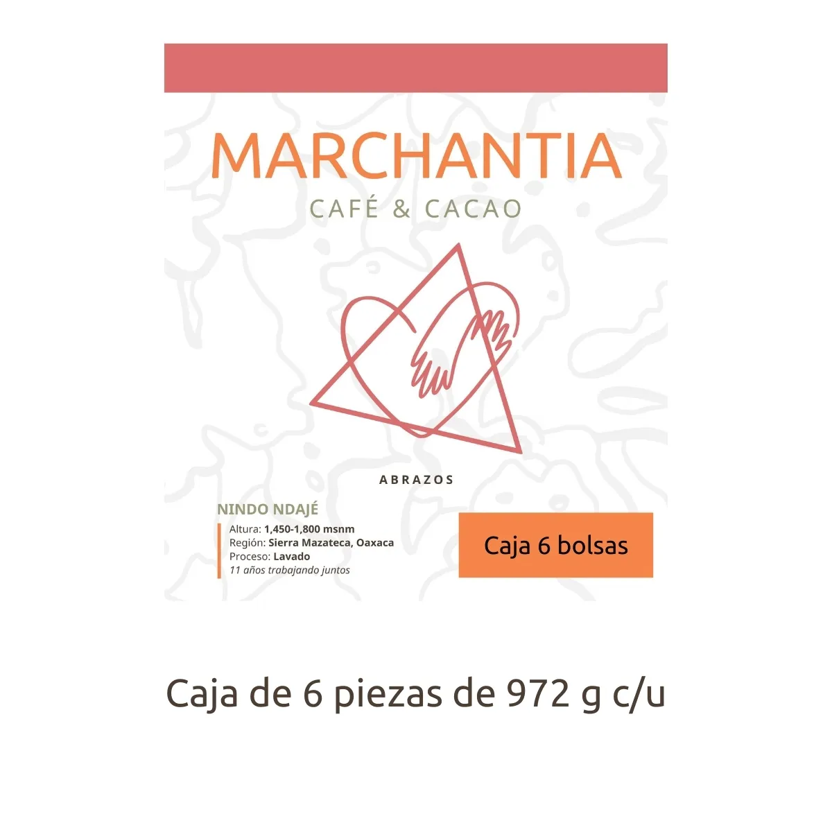 Café tostado ABRAZOS/Nindo Ndajé - Caja de 6 piezas de 972 g c/u